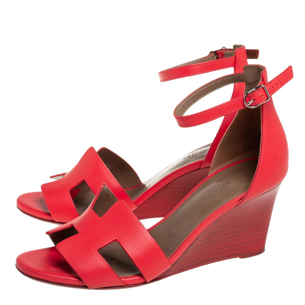 Hermes Rotes Leder Legende Keilsandalen Größe 37 1