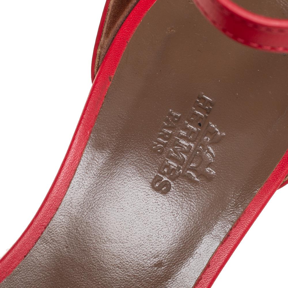 Hermes Rotes Leder Legende Keilsandalen Größe 37 3