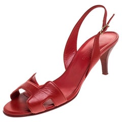 Hermès Red Leather Night 70 Ankle Strap Sandals Size 36.5