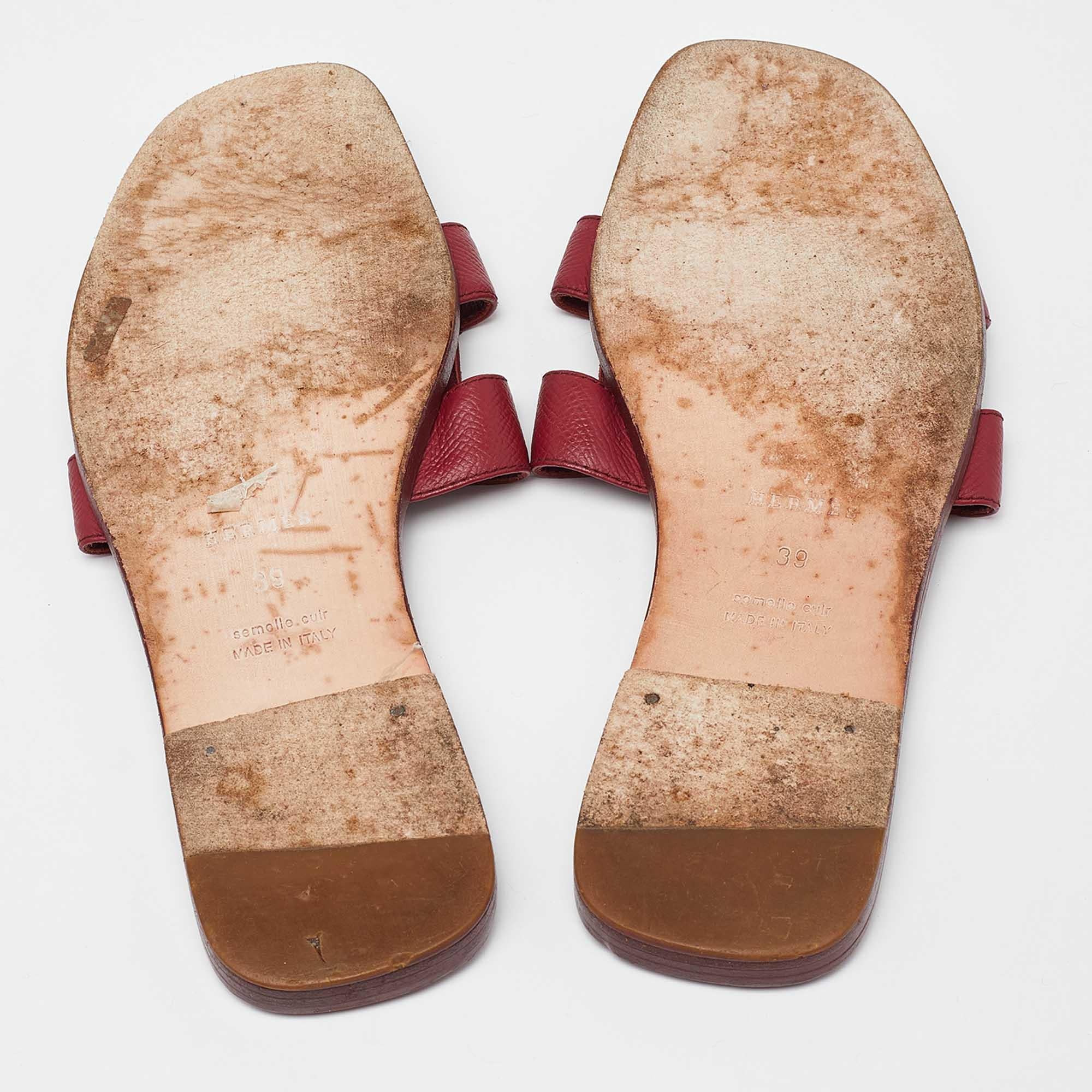 Hermes Red Leather Oran Flat Sandals Size 39 2