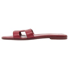 Hermes Red Leather Oran Flat Sandals Size 39