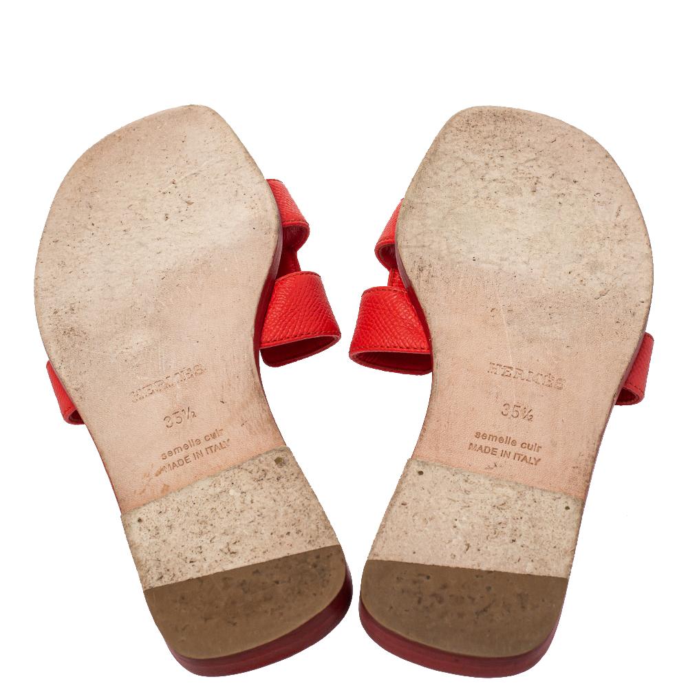 Hermes Red Leather Oran Flat Slides Size 35.5 2