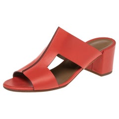Hermes Red Leather Ostia Slide Sandals Size 40