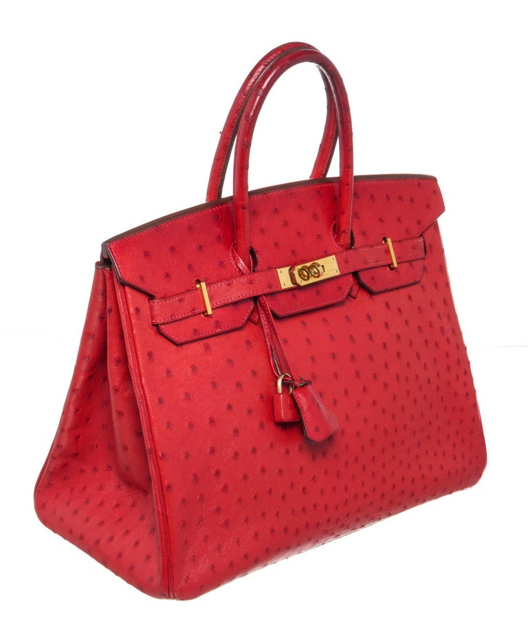 Hermes Birkin Bag Ostrich Leather Gold Hardware In Red