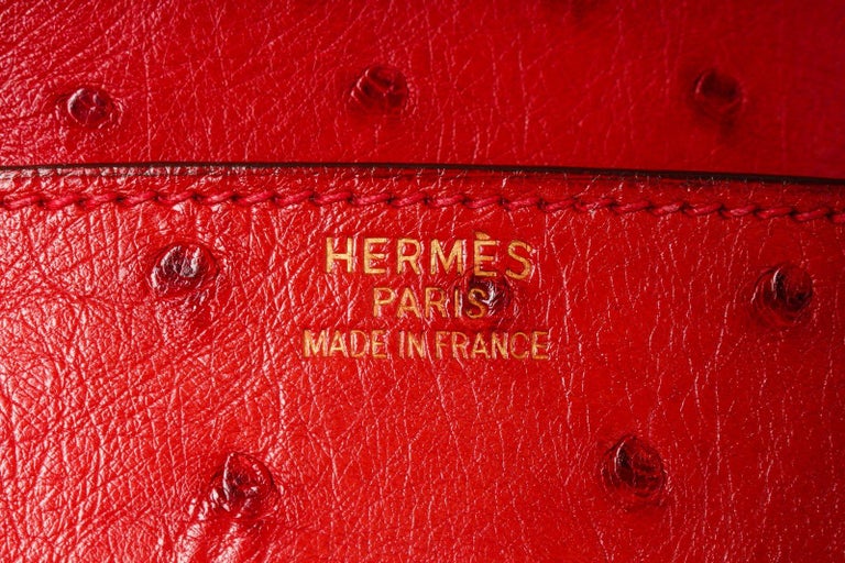Hermes Red Leather Ostrich GHW Birkin 35cm Satchel Bag For Sale at 1stDibs