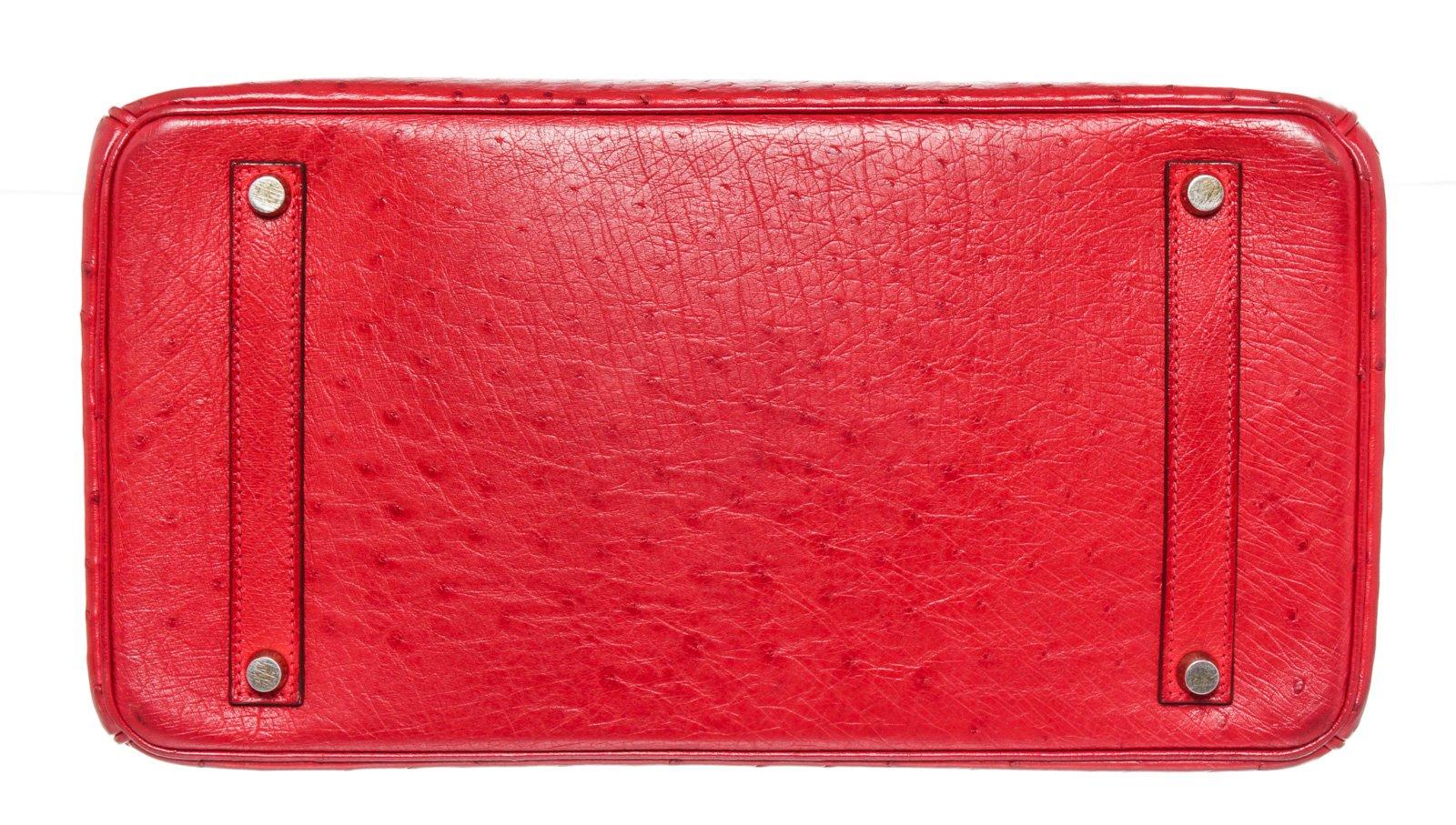 Hermes Red Leather Ostrich GHW Birkin 35cm Satchel Bag 2