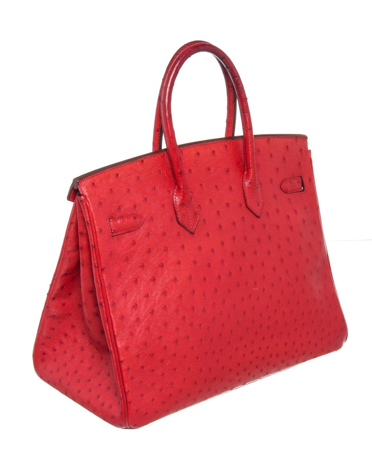 Hermes Red Leather Ostrich GHW Birkin 35cm Satchel Bag 3