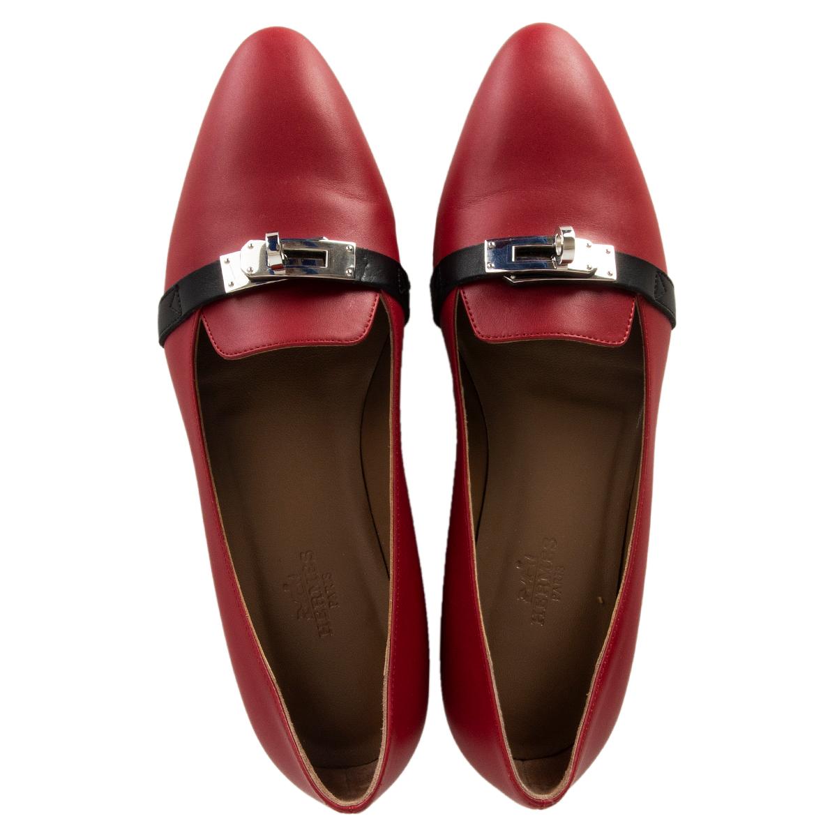 Women's HERMES red leather PEGASE Ballet Flats Shoes 36 For Sale