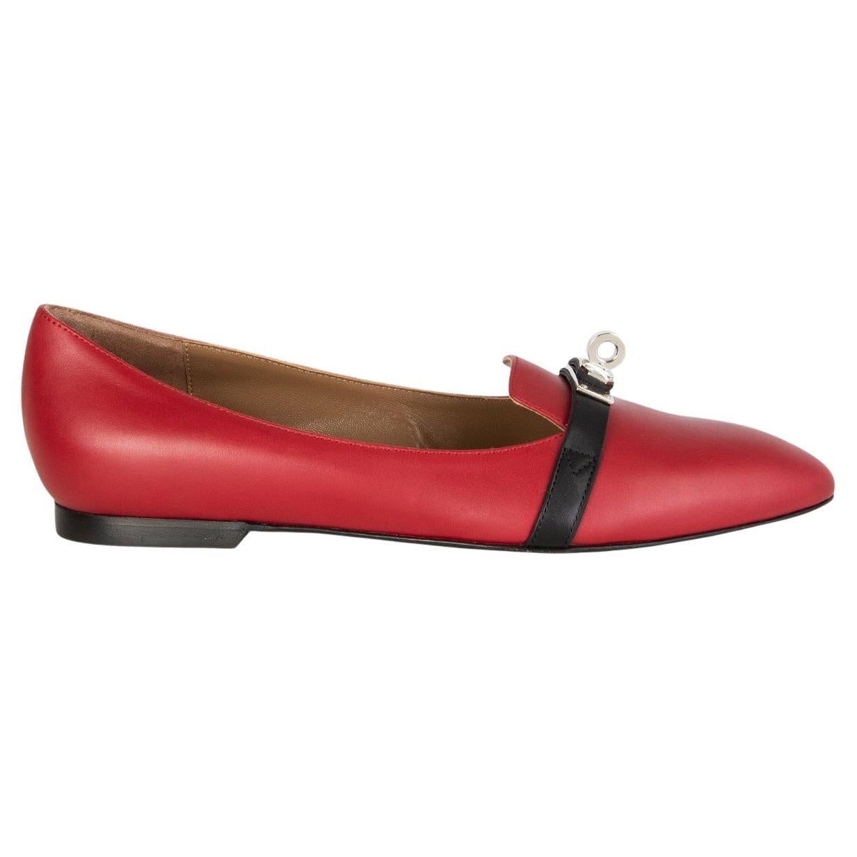 Hermes Red Leather Pegase Ballet Flats Shoes 36