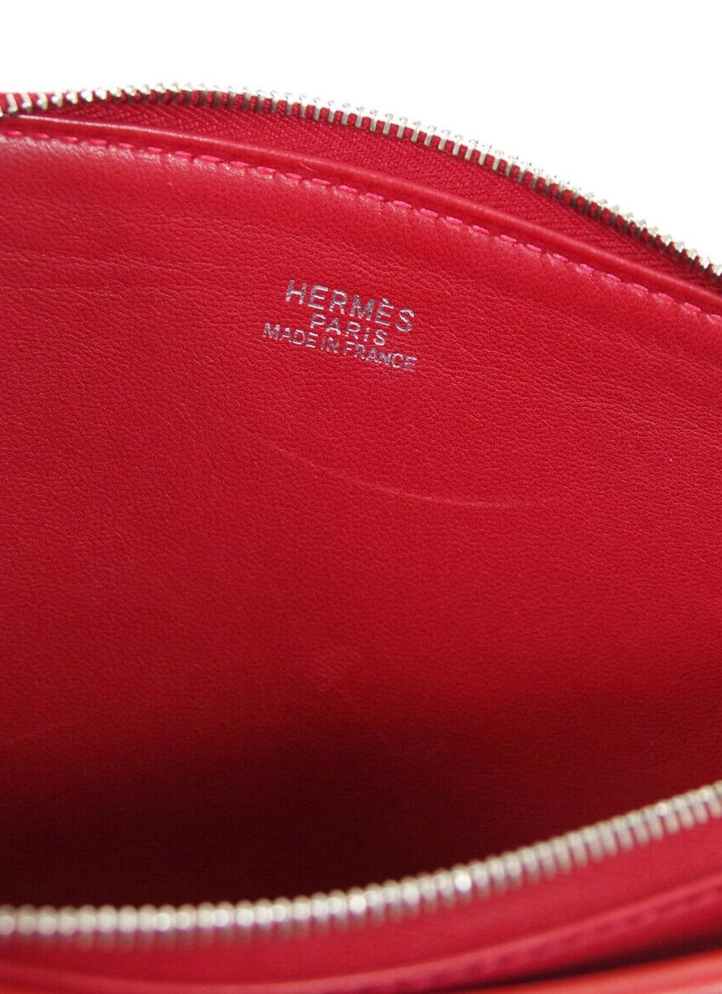 Hermes Red Leather Silver Carrryall Shoulder Top Handle Satchel Small Bag 2