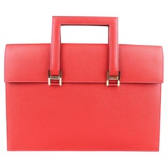 Hermes Red Leather Silver Top Handle Satchel Men's Women's Briefcase Bag