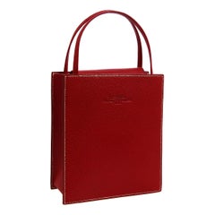 Hermes Red Leather Small Evening Top Handle Satchel Tote Bag in Box 
