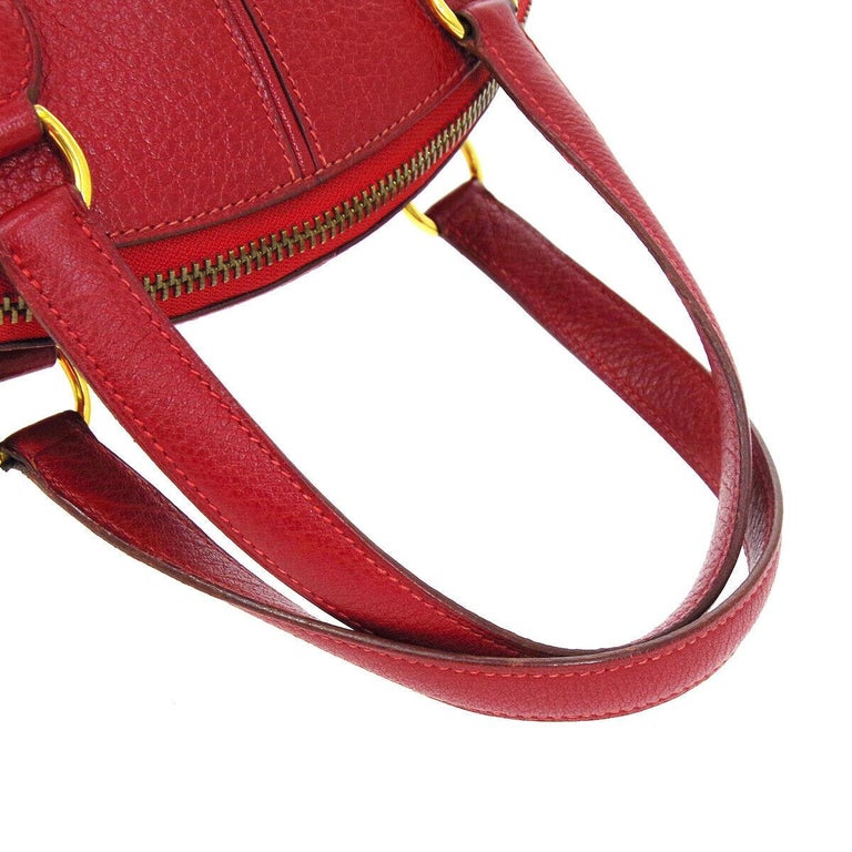 Hermes Red Leather Small Round Bowling Ball Evening Gold Top Handle ...