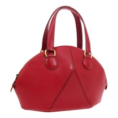 Vintage Hermes Red Leather Small Round Bowling Ball Evening Gold Top Handle Satchel Bag