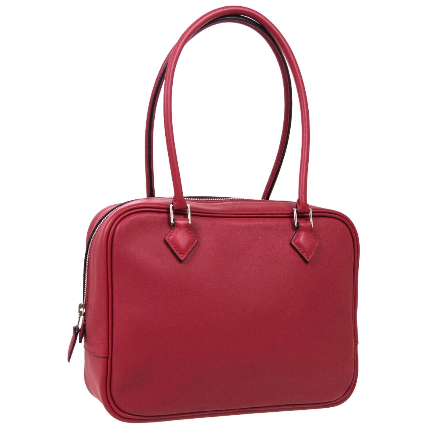 Hermes Red Leather Small Silver Evening Top Handle Satchel Bag