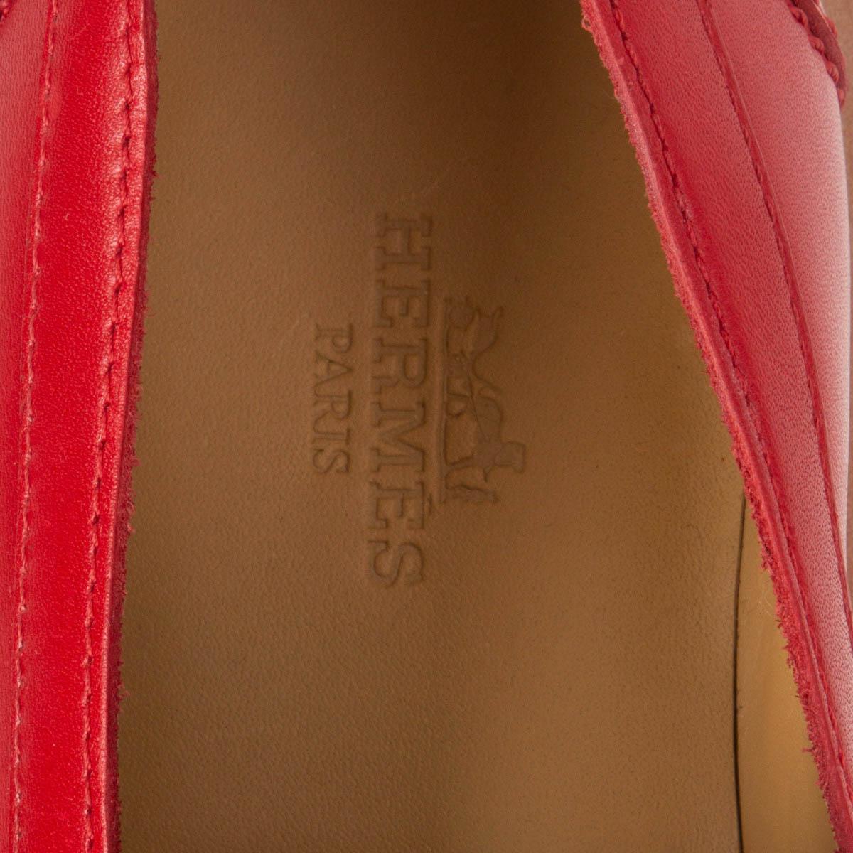 Red HERMES red leather TASSEL Loafers Flats Shoes 36 For Sale