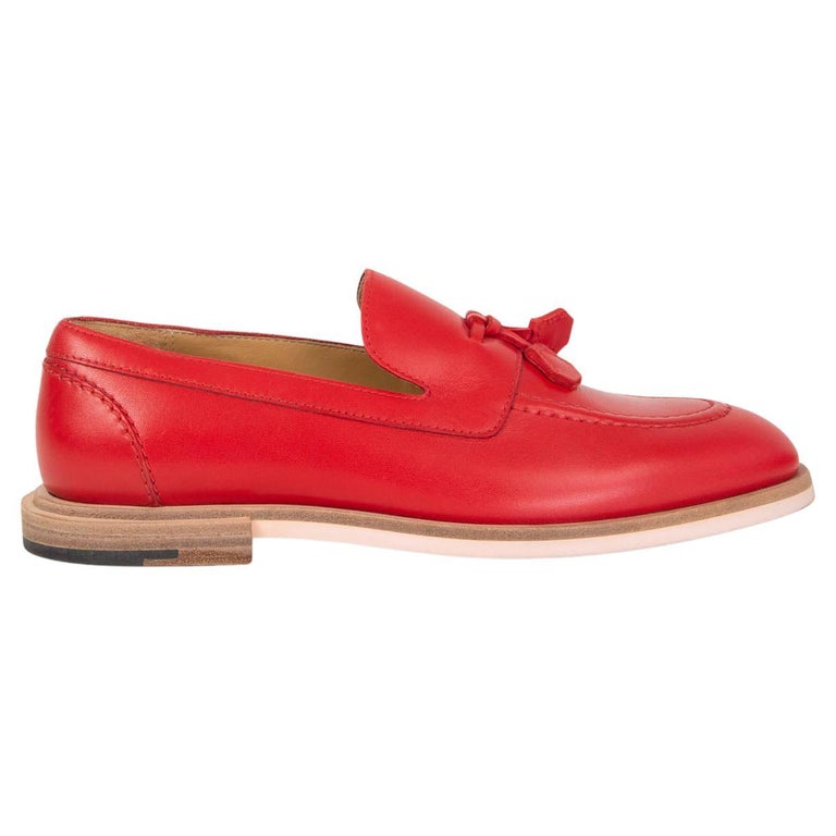 HERMES red leather TASSEL Loafers Flats Shoes 36 For Sale at 1stDibs