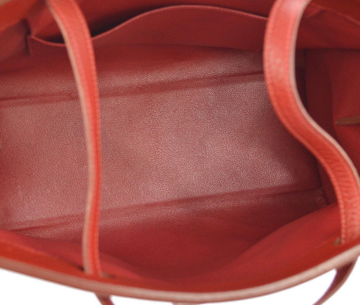 Women's Hermes Red Leather Top Handle Satchel Carryall Travel Shoulder Tote Bag