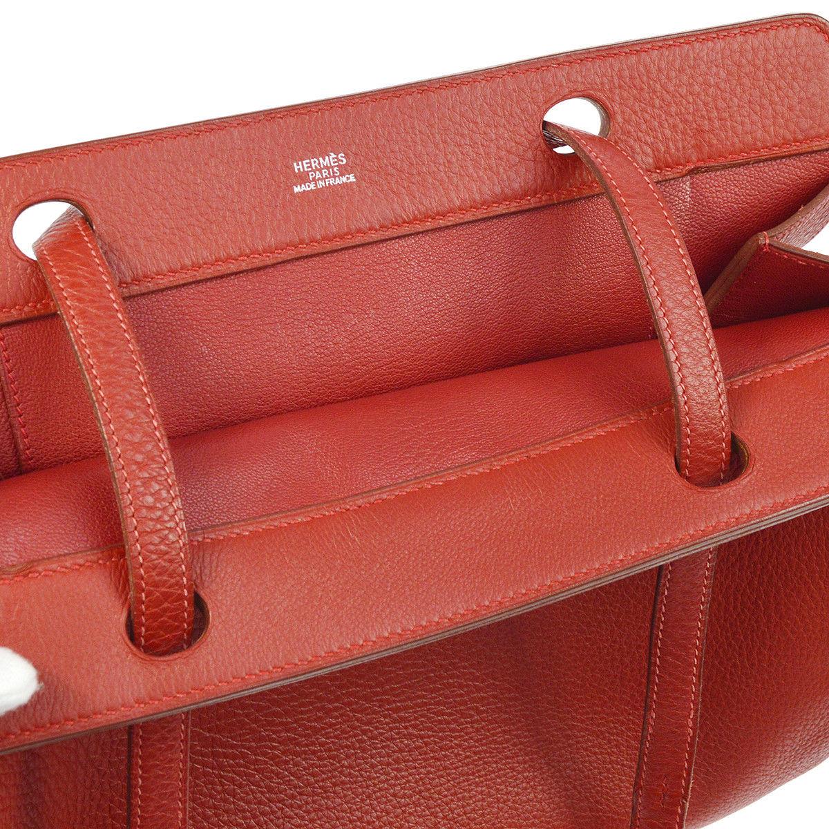Hermes Red Leather Top Handle Satchel Carryall Travel Shoulder Tote Bag 1
