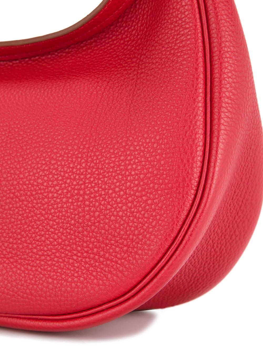 Women's Hermes Red Leather Triple Strap Top Handle Evening Satchel Shoulder Bag