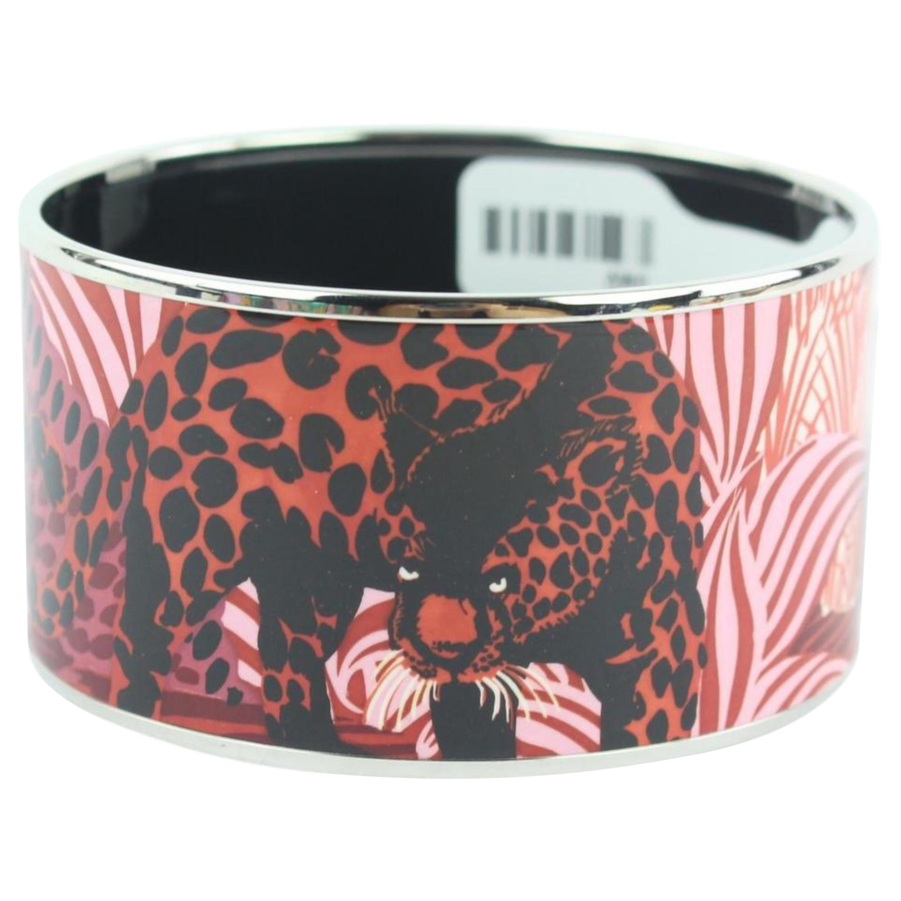 Hermès Red Leopard Extra Wide Enamel Bangle 44hz1009 Bracelet For Sale