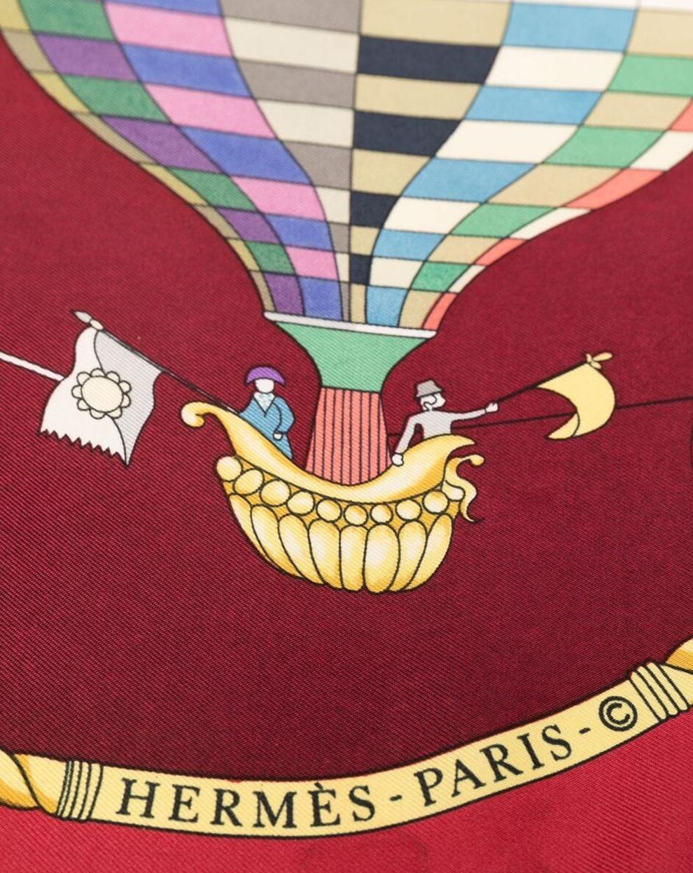 Hermes Red Les Folies du Ciel by L.Dibigeon Silk Scarf In Good Condition In Paris, FR