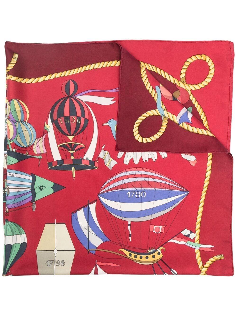 Women's or Men's Hermes Red Les Folies du Ciel by L.Dibigeon Silk Scarf