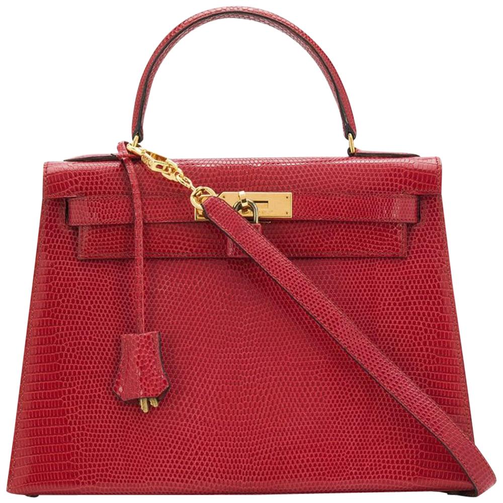 Hermès Red Lizard 28 cm Kelly Sellier Bag