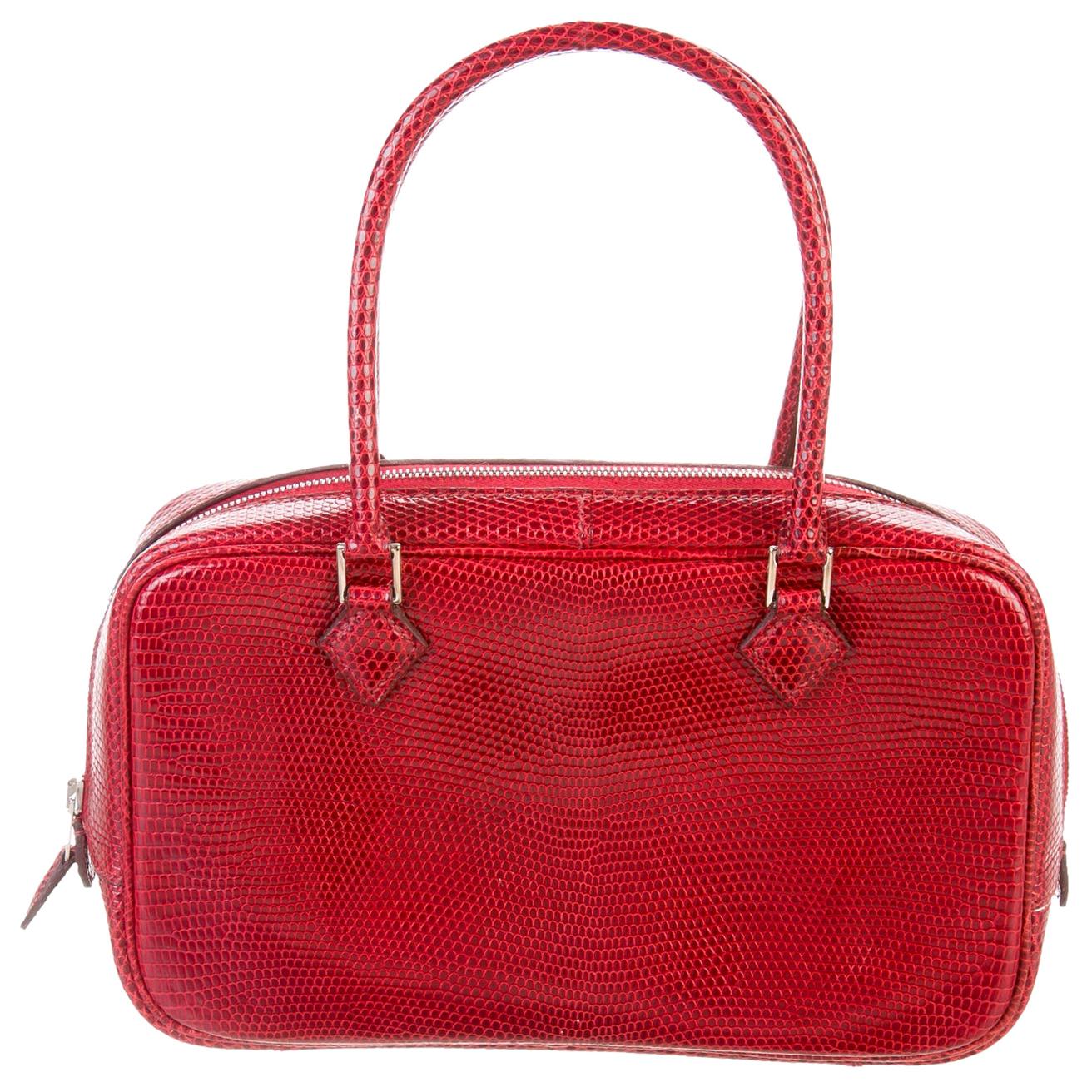 Hermes Red Lizard Exotic Leather Mini Plume Top Handle Evening Bag in Box