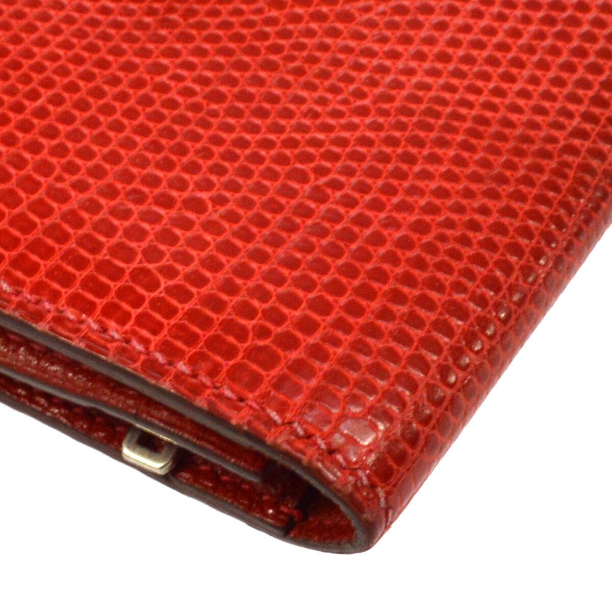 Hermes Red Lizard Exotic Skin Palladium 'H' Clutch Wallet in Box In Good Condition In Chicago, IL