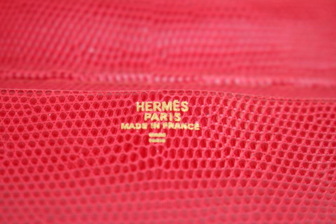 Hermès Red Lizard Fleming Long Agenda 221071 Wallet In Fair Condition For Sale In Forest Hills, NY