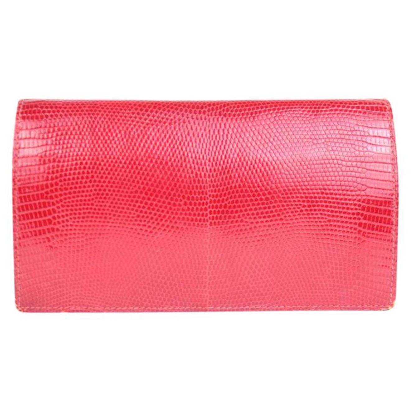 Hermès Red Lizard Fleming Long Agenda 221071 Wallet For Sale