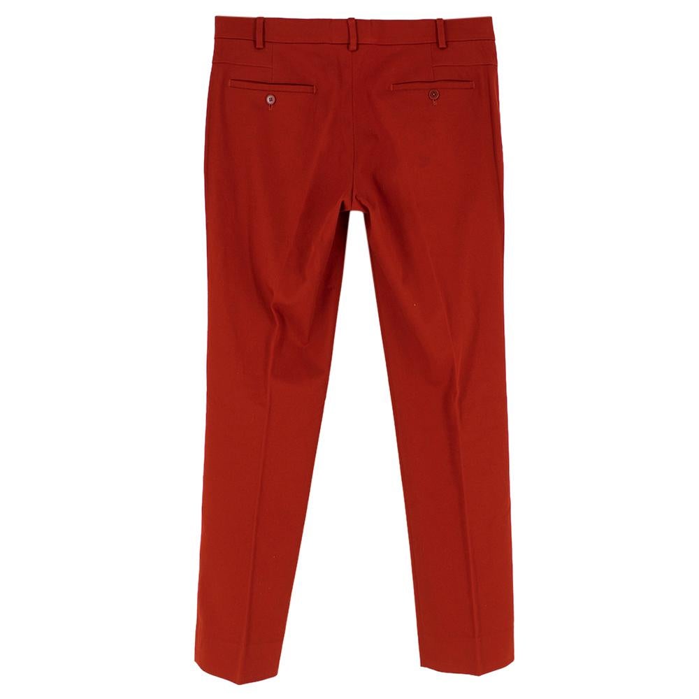 Hermes Red Cotton Men's Trousers

Men's cotton trousers, 
Straight leg, 
Pressed pleats in front and back, 
Zip fastening with hook and bar closure,
Two front slant pockets,
Two back pockets


Please note, these items are pre-owned and may show some