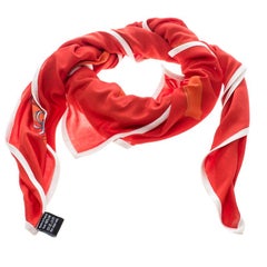 Hermes Red Mors and Filets Printed Silk Jersey Square Scarf