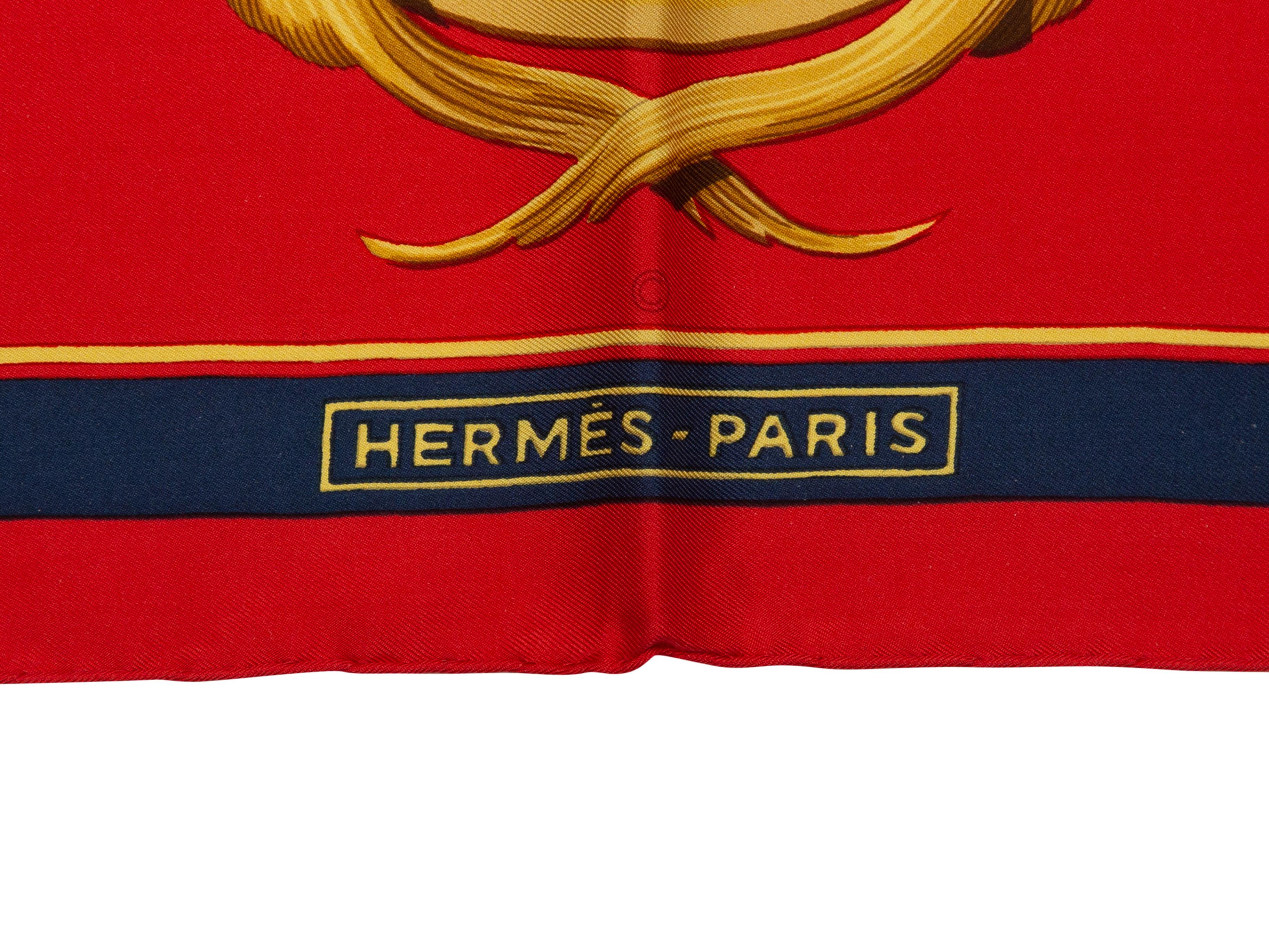 Hermes Red & Multicolor Couronnes Print Silk Scarf In Good Condition In New York, NY