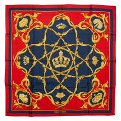 Hermes Red & Multicolor Couronnes Print Silk Scarf