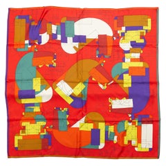 Hermes Red & Multicolor Echec Au Roi Silk Scarf