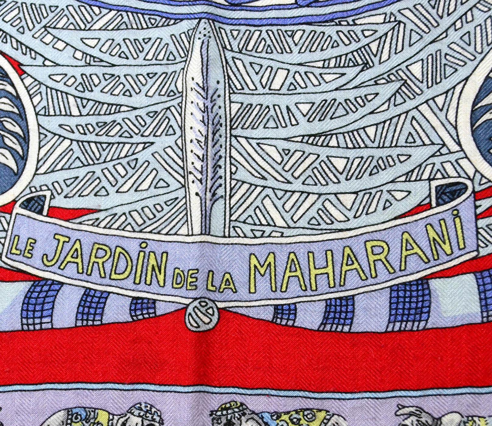 Gray Hermes Red/Multicolor Le Jardin de la Maharani Silk & Cashmere 140 Shawl Scarf