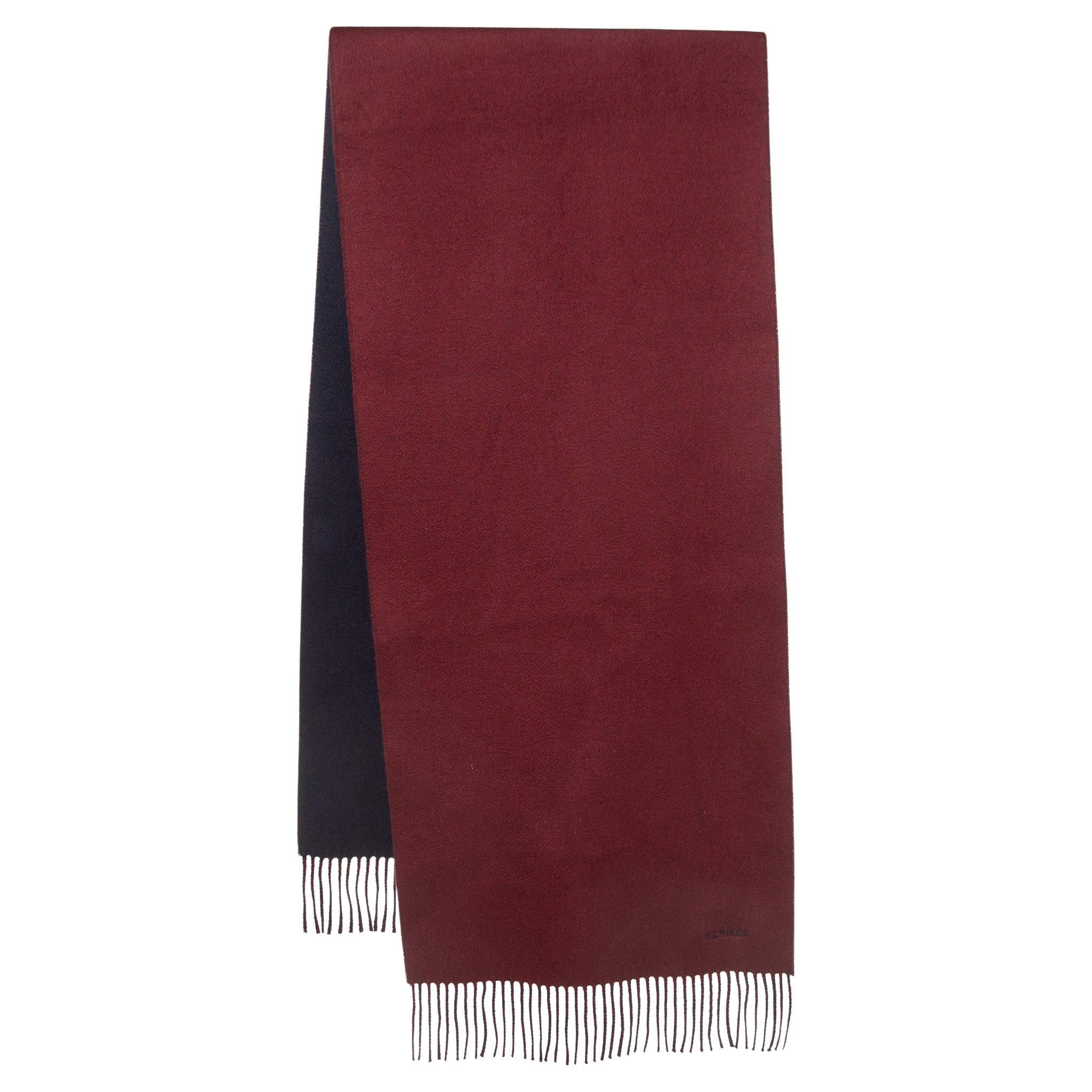 Hermès Rot/Marineblau Kaschmir-Schal mit Fransen im Angebot