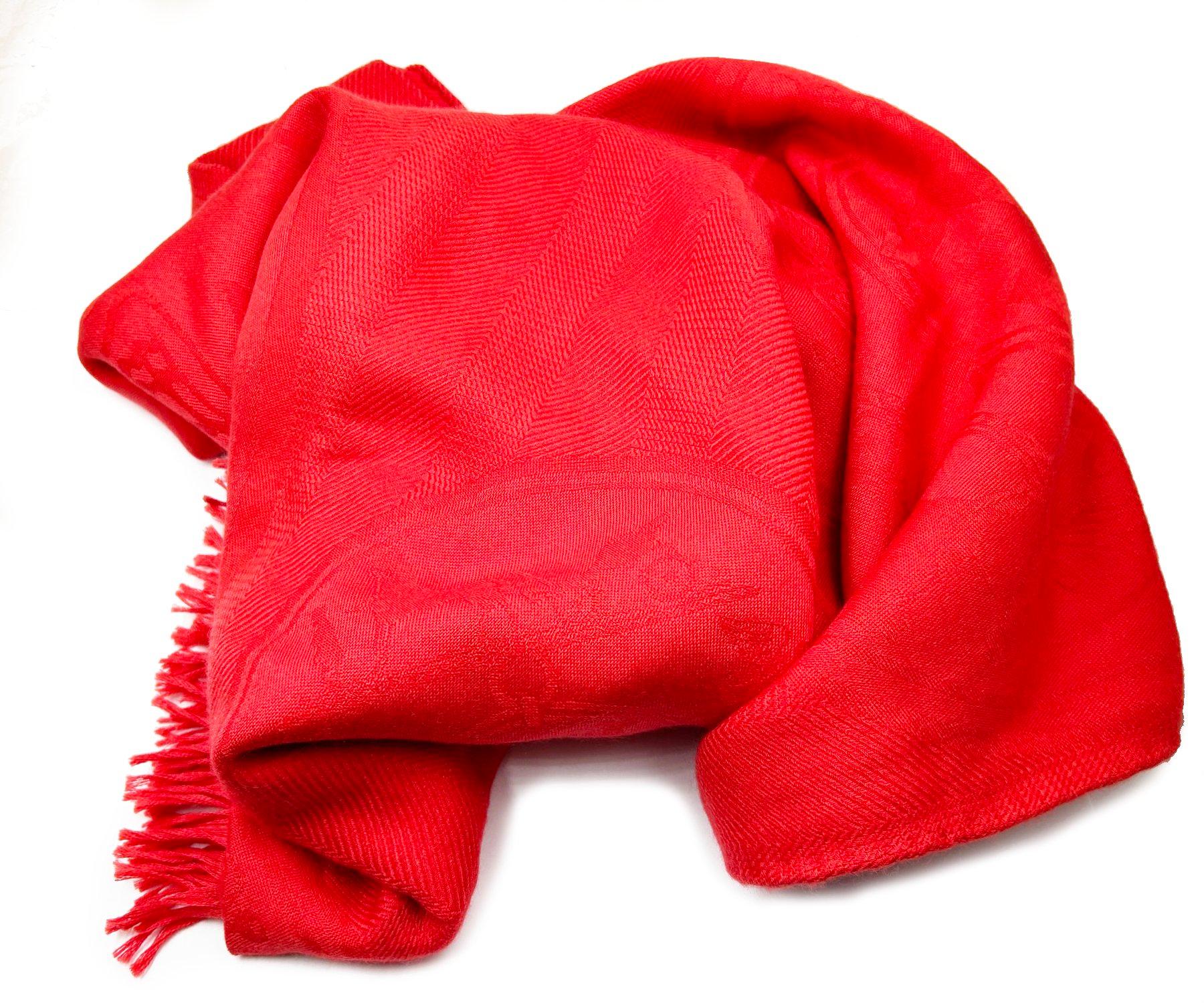 Hermes Red New Libris Jacquard Cashmere Silk Stole Shawl In Excellent Condition For Sale In Pasadena, CA