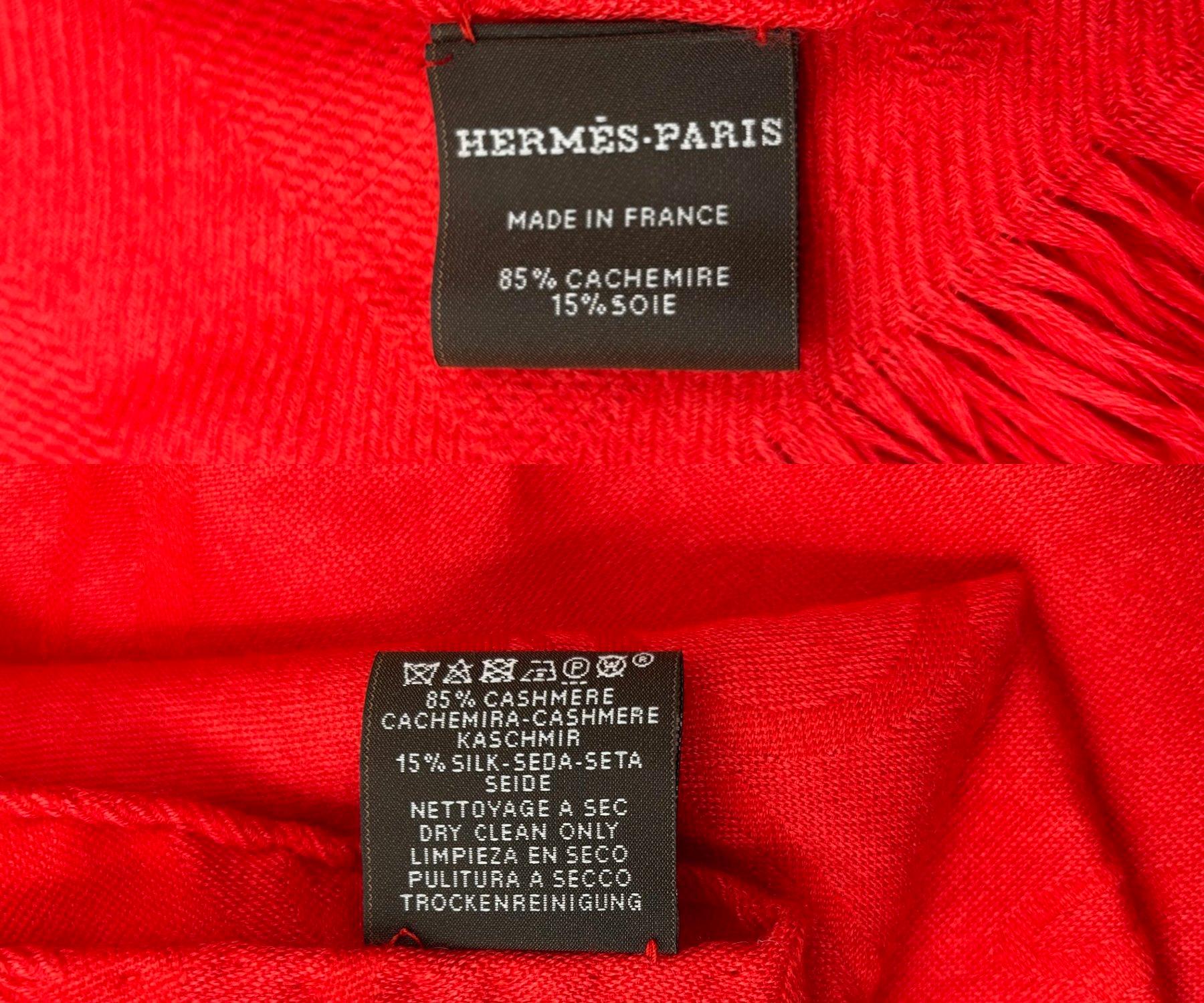 Hermes Red New Libris Jacquard Cashmere Silk Stole Shawl For Sale 1