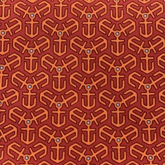 HERMES Red & Orange Anchor Print Silk Tie 7128 FA