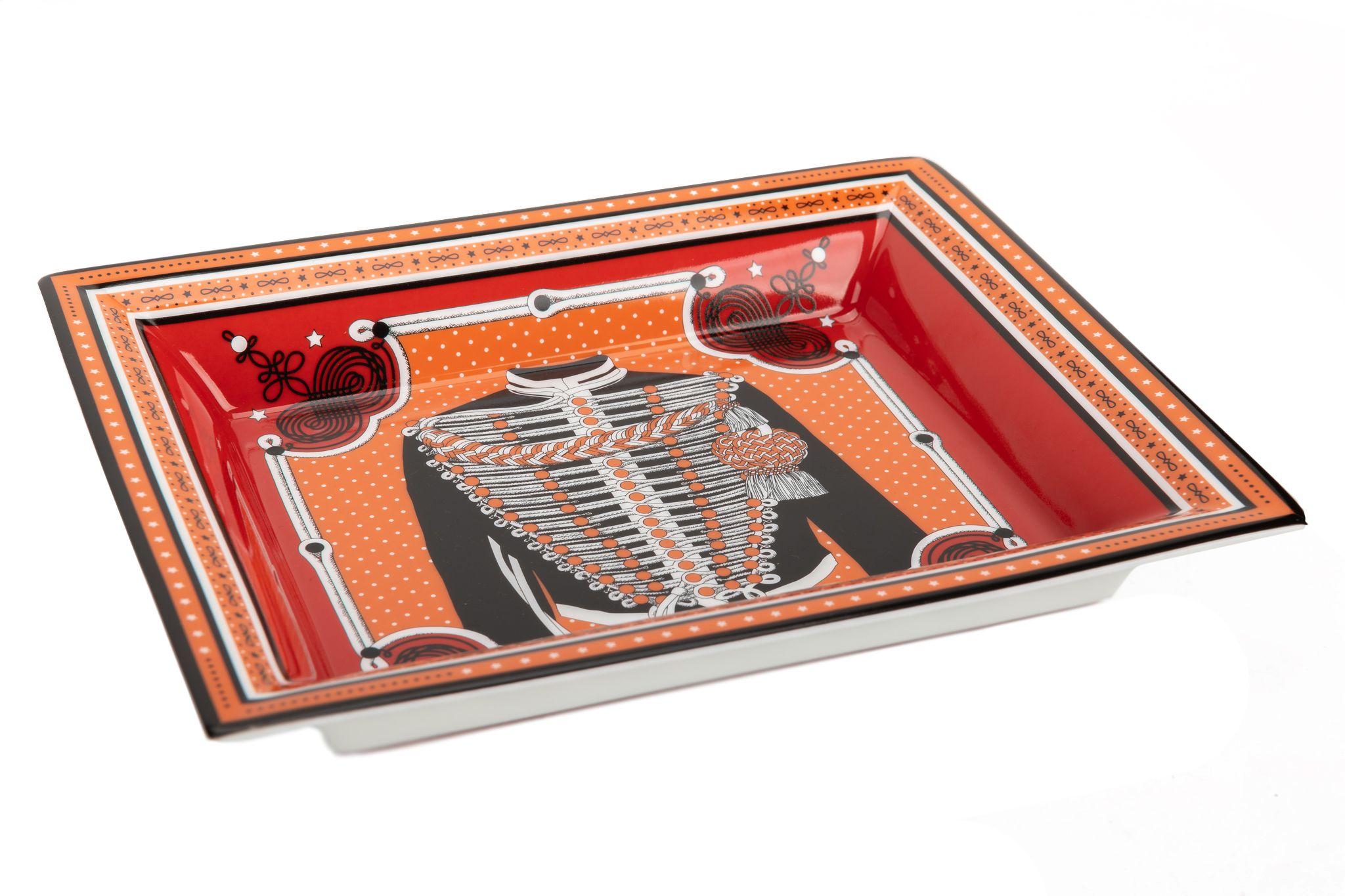 Hermès Red Orange Brandeburg Ashtray In New Condition For Sale In West Hollywood, CA