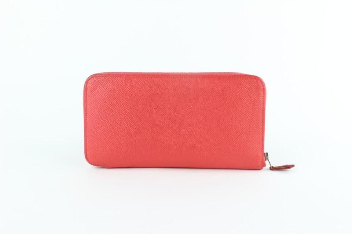 Women's Hermès Red-Orange Coral Silk'In Long Zip Around Azap Wallet 857029
