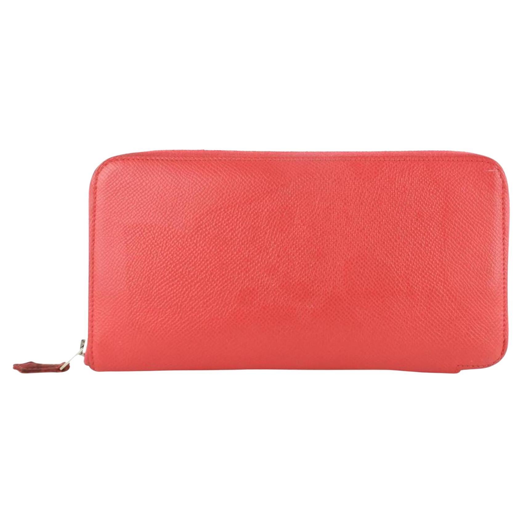 Hermès Red-Orange Coral Silk'In Long Zip Around Azap Wallet