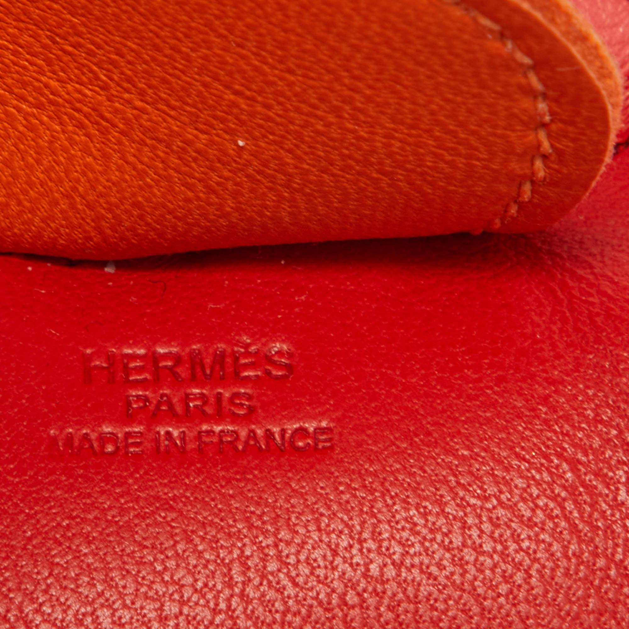 Hermes Red & Orange Leather Rodeo Fringed Bag Charm 1