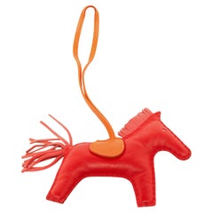 Hermes Red & Orange Leather Rodeo Fringed Bag Charm