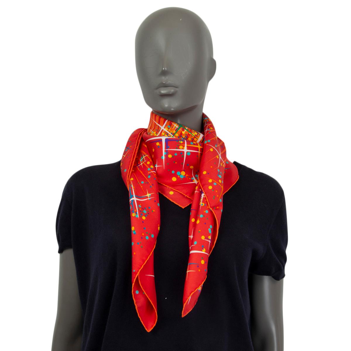 Hermes red orange MAGIC KELLY 90 Scarf silk Rouge Capucine Bouton In Excellent Condition In Zürich, CH