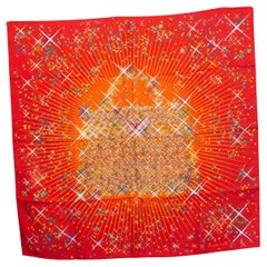 MAGIC KELLY 90 rot-orangefarbener Seidenschal Rouge Capucine Bouton von Hermes