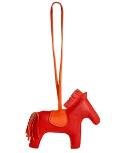 Hermes Red/Orange Milo Lambskin Grigri Rodeo MM Horse Bag Charm